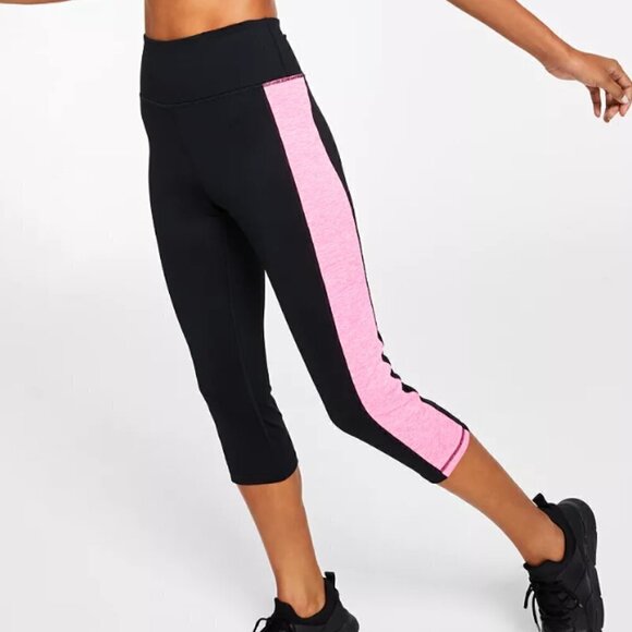 REEBOK Women's Capri Workout Leggings Size Small Contrasting Colors Tan/Black - Picture 2 of 11